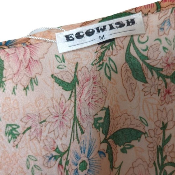 Ecowish Womens Medium Floral Boho Summer Wrap Dress Bohemian Peach Teal - Picture 5 of 5